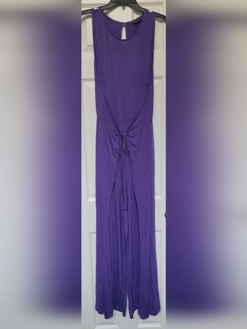 New York & Company Purple Front-Tie Maxi Jumpsuit